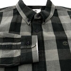 Timberland Men's XL Slim‎ Fit Button Down Shirt Sage Green Plaid Collar Casual